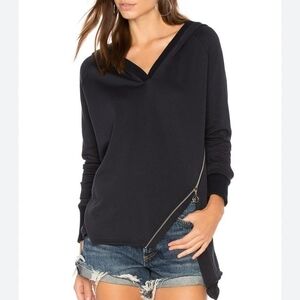 525 America Women's asymmetric Zipper Hoodie Sweatshirt Navy Blue Size Midium